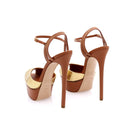 Flora Cristal Sandales Plateformes en cuir - Caramel & Doré