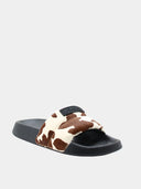 Mules femme à bride motif vache – Noir & marron