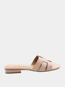 Mules en cuir à talon plat - Beige