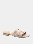 Mules en cuir à talon plat - Beige