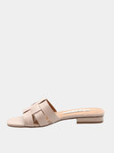 Mules en cuir à talon plat - Beige