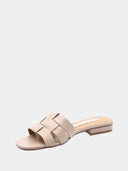 Mules en cuir à talon plat - Beige
