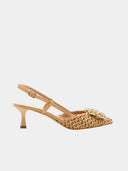 Escarpins en raphia et en cuir - Beige