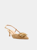 Escarpins en raphia et en cuir - Beige