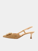 Escarpins en raphia et en cuir - Beige