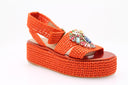 Sandale en raphia à plateforme - Orange