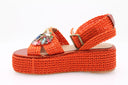 Sandale en raphia à plateforme - Orange