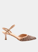 Escarpins slingback en cuir et raphia – Brun & beige