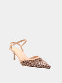 Escarpins slingback en cuir et raphia – Brun & beige