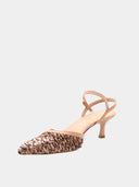 Escarpins slingback en cuir et raphia – Brun & beige