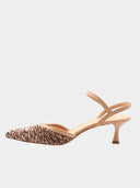 Escarpins slingback en cuir et raphia – Brun & beige