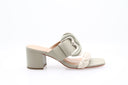 mules en cuir tressé Vicenza vert sauge et ivoire, mules à talon épais Vicenza élégantes et confortables, chaussures Vicenza en cuir avec semelle rembourrée, mules Vicenza pour un look raffiné et décontracté