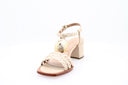 Sandales en cuir en raphia tressé - Crème